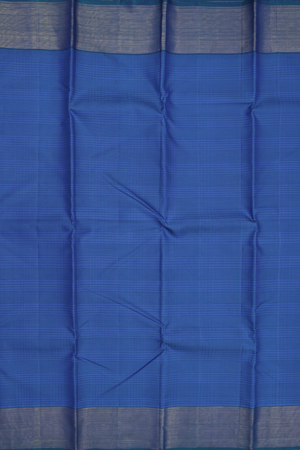 Kanchipuram Silk Saree In Cobalt Blue With Checks Design