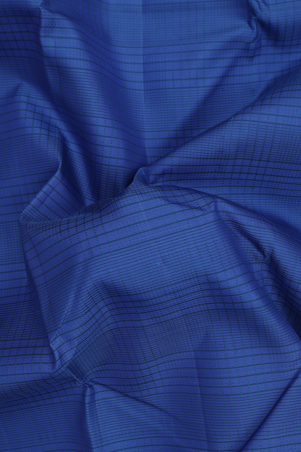 Kanchipuram Silk Saree In Cobalt Blue With Checks Design