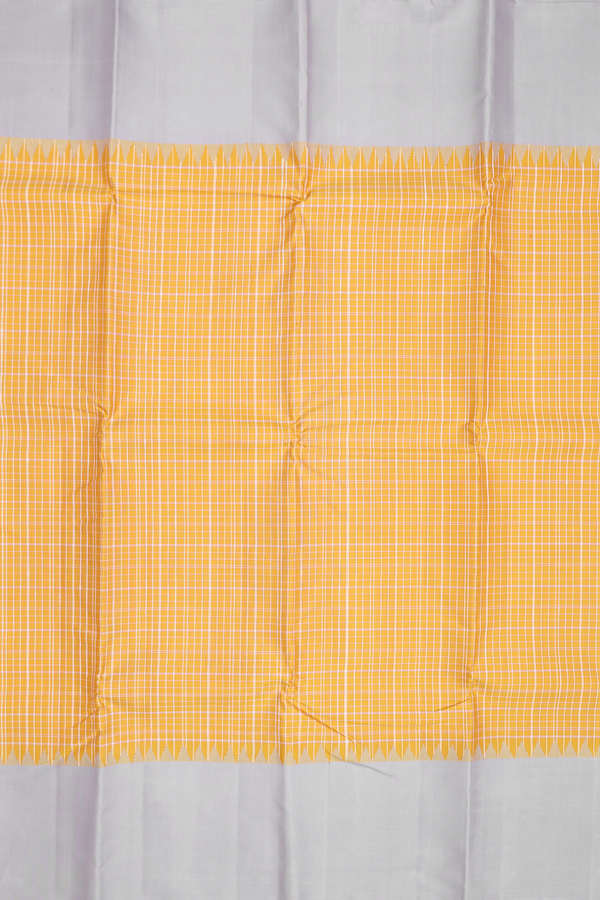 Kanchipuram Silk Saree In Yellow With Checks Design