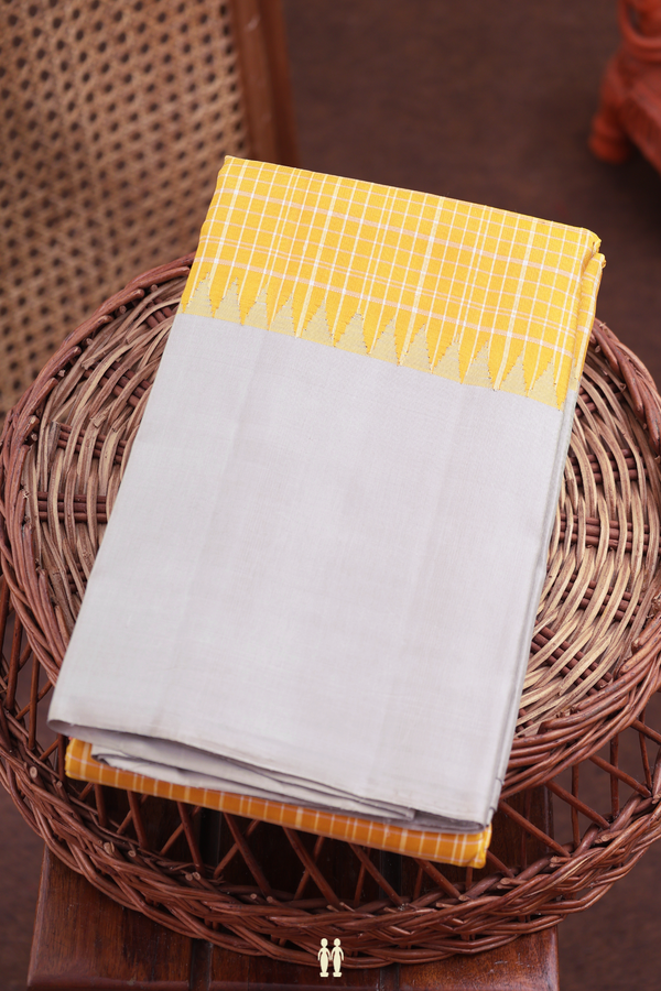 Kanchipuram Silk Saree In Yellow With Checks Design