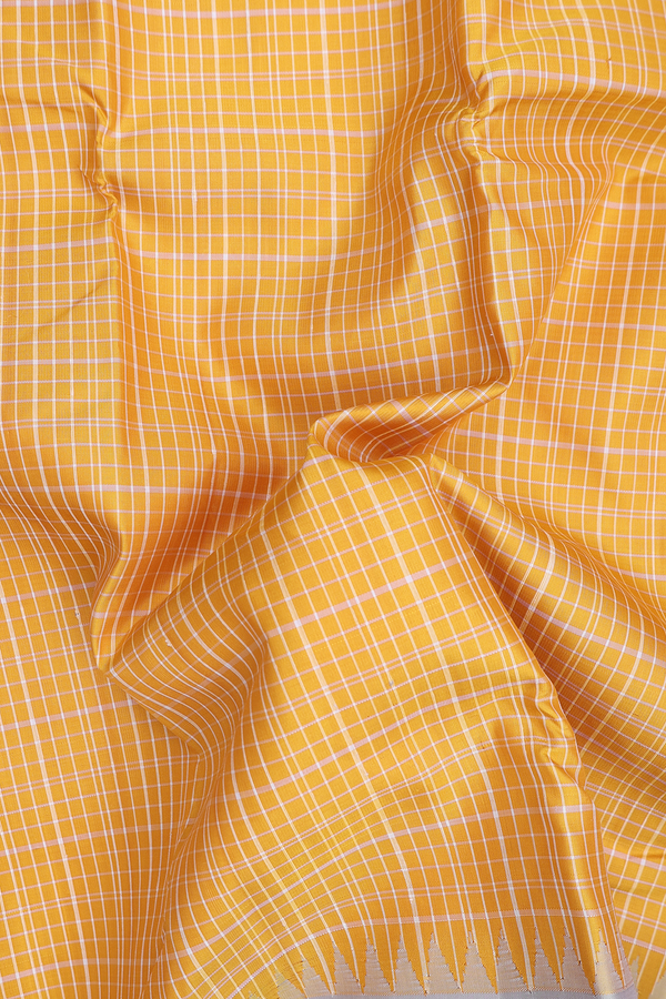 Kanchipuram Silk Saree In Yellow With Checks Design