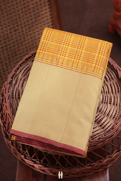 Kanchipuram Silk Saree In Yellow and Brown With Checks Design