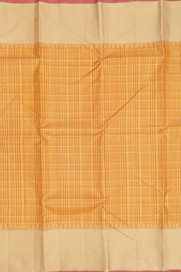 Kanchipuram Silk Saree In Yellow and Brown With Checks Design