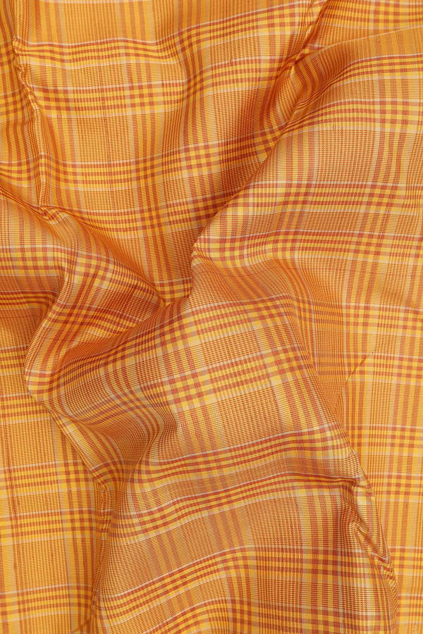 Kanchipuram Silk Saree In Yellow and Brown With Checks Design