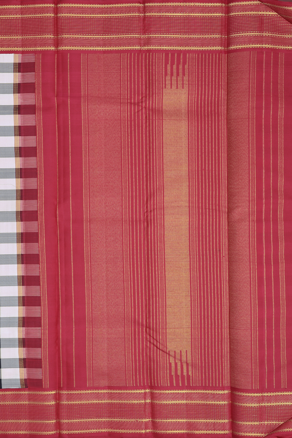 Kanchipuram Silk Saree In Black And White With Checks Design