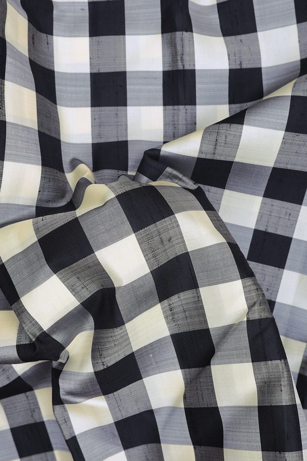 Kanchipuram Silk Saree In Black And White With Checks Design