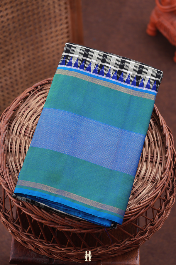 Kanchipuram Silk Saree In Black And Grey With Checks Design