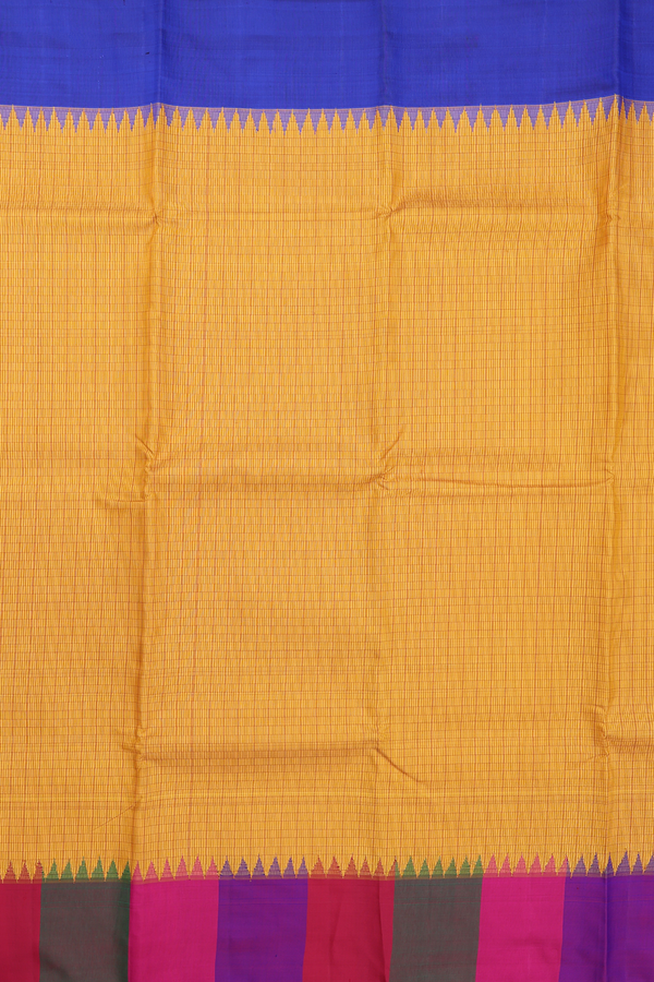 Kanchipuram Silk Saree In Yellow With Checks Design