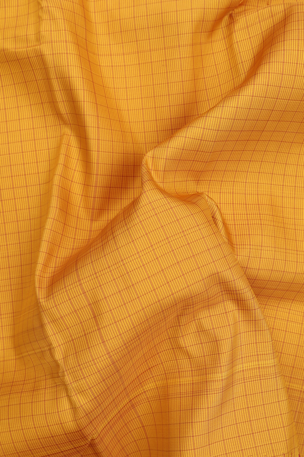 Kanchipuram Silk Saree In Yellow With Checks Design