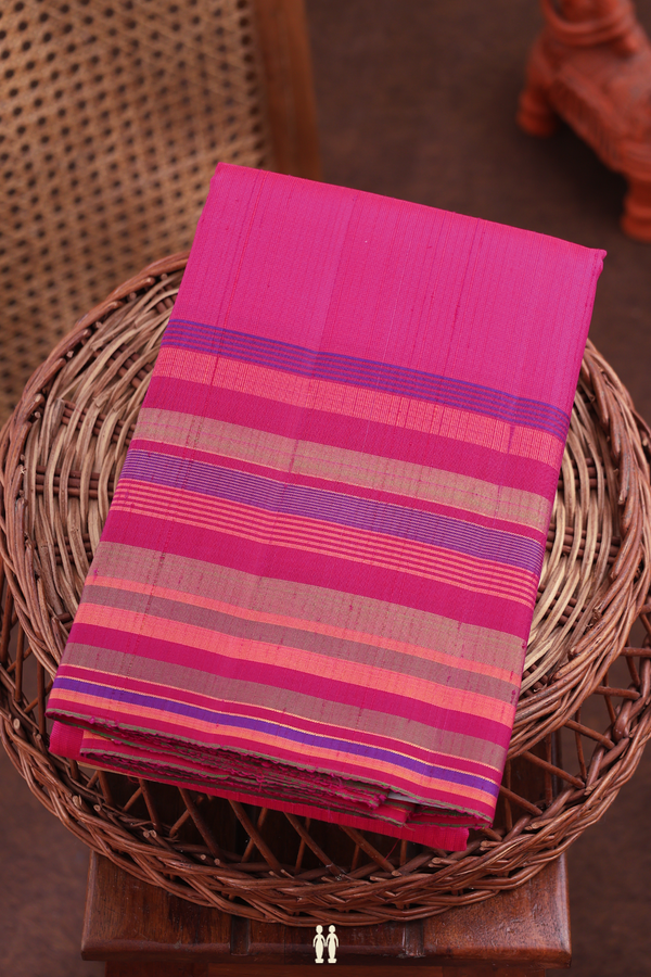 Kanchipuram Silk Saree In Rani Pink With Stripes Border