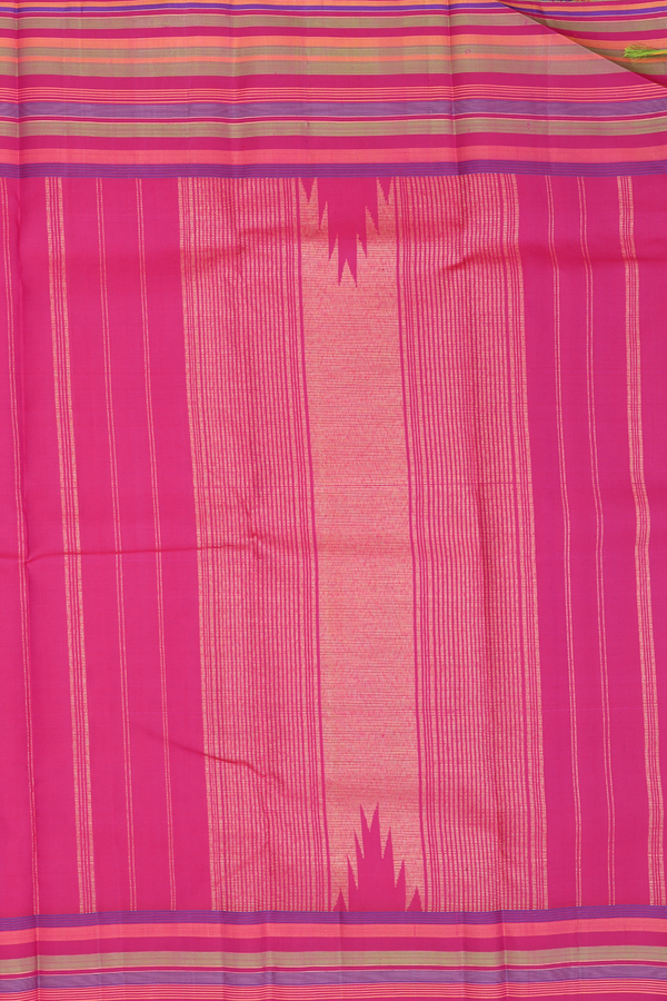 Kanchipuram Silk Saree In Rani Pink With Stripes Border