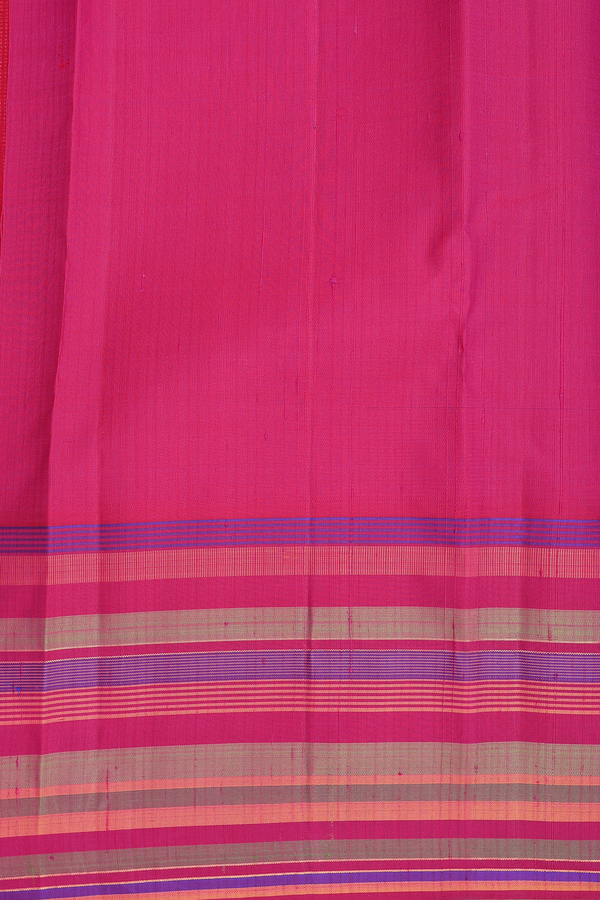 Kanchipuram Silk Saree In Rani Pink With Stripes Border