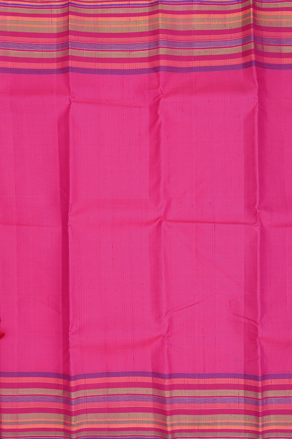 Kanchipuram Silk Saree In Rani Pink With Stripes Border