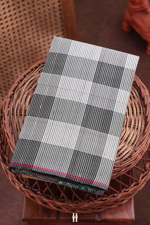 Kanchipuram Silk Saree In Black And White With Checks Design