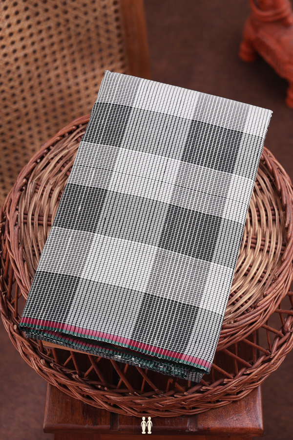 Kanchipuram Silk Saree In Black And White With Checks Design
