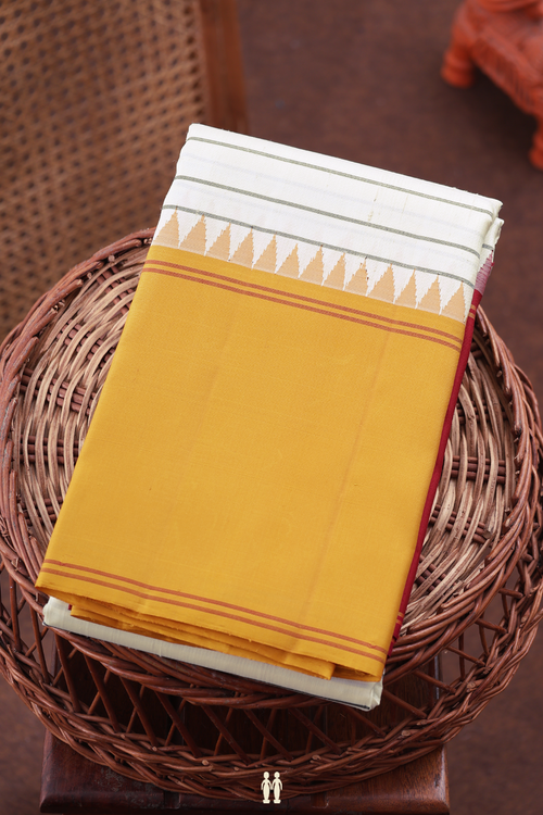 Kanchipuram Silk Saree In White With Stripes Design
