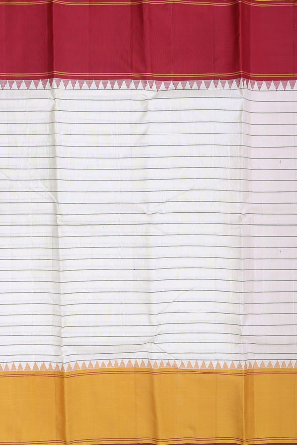 Kanchipuram Silk Saree In White With Stripes Design
