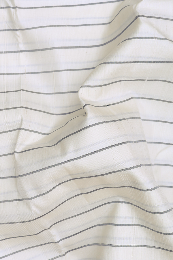 Kanchipuram Silk Saree In White With Stripes Design