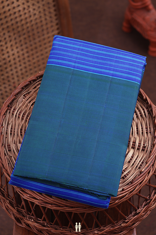 Kanchipuram Silk Saree In Royal Blue With Stripes Design