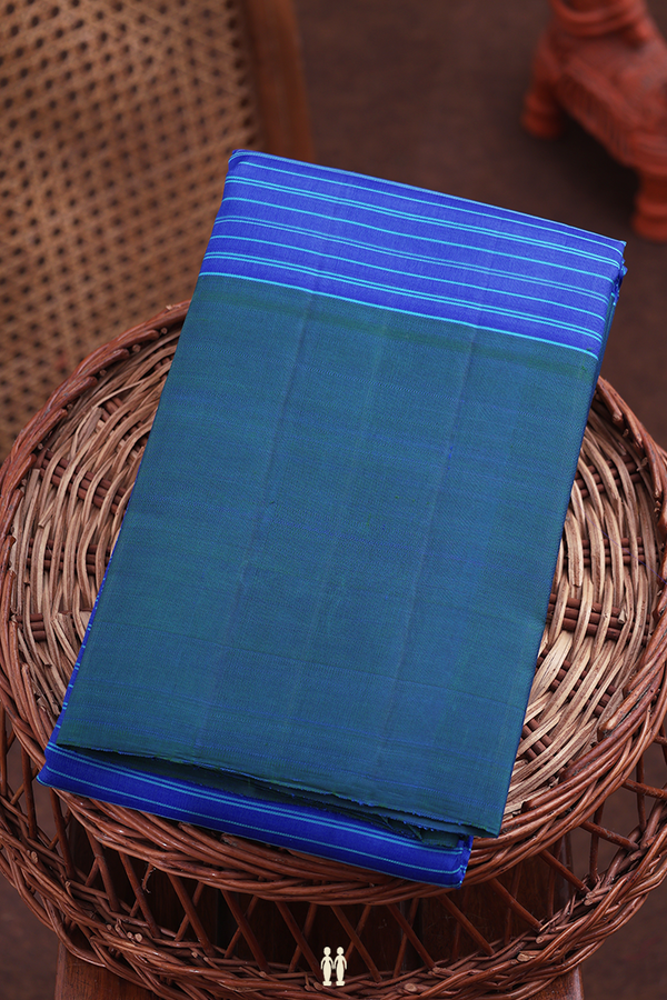 Kanchipuram Silk Saree In Royal Blue With Stripes Design