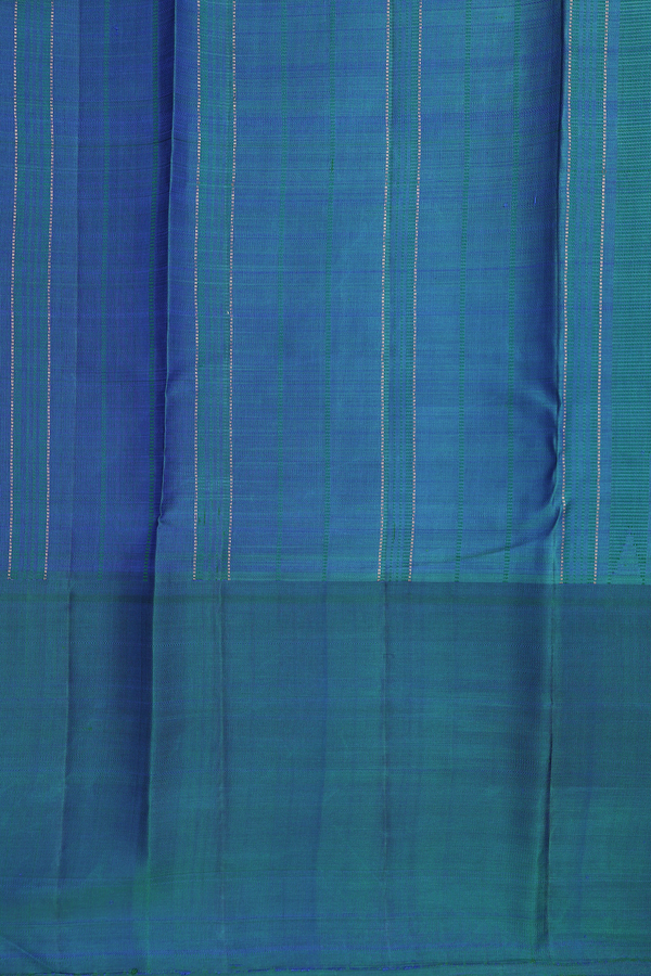 Kanchipuram Silk Saree In Royal Blue With Stripes Design