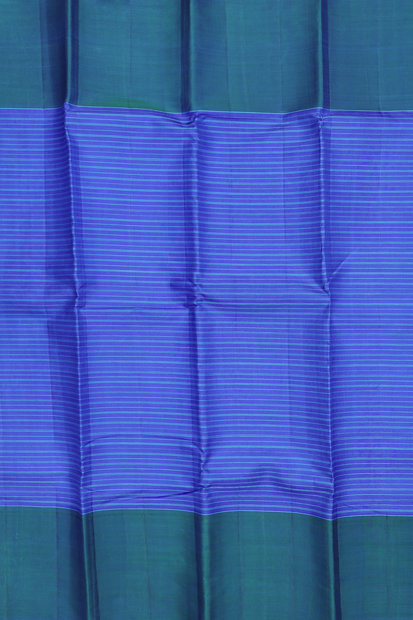 Kanchipuram Silk Saree In Royal Blue With Stripes Design