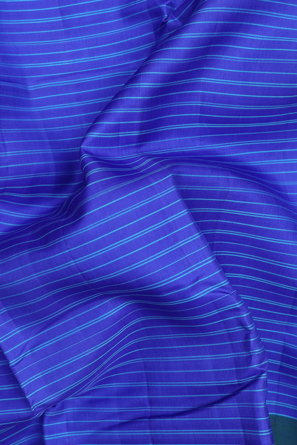 Kanchipuram Silk Saree In Royal Blue With Stripes Design