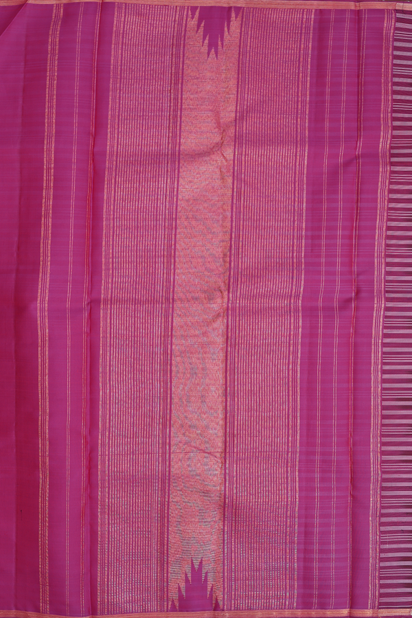 Kanchipuram Silk Saree In Grey And White With Stripes Design