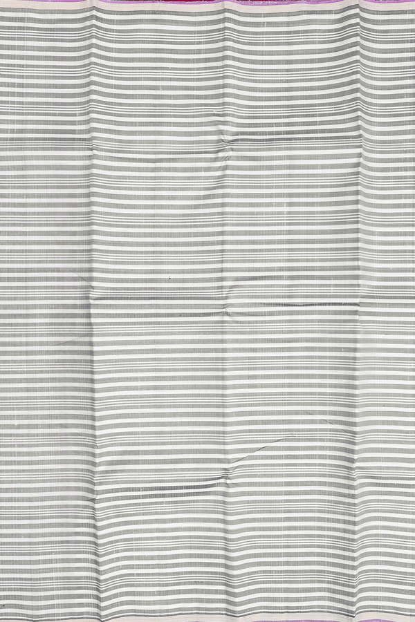 Kanchipuram Silk Saree In Grey And White With Stripes Design