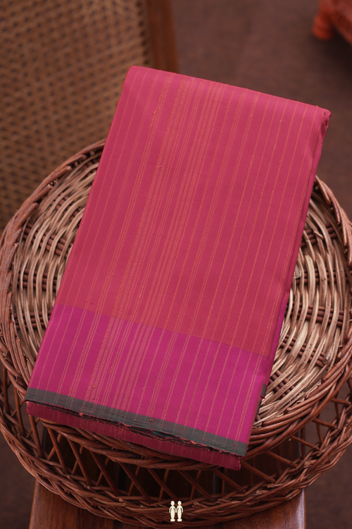 Kanchipuram Silk Saree In Crimson Red With Stripes Design