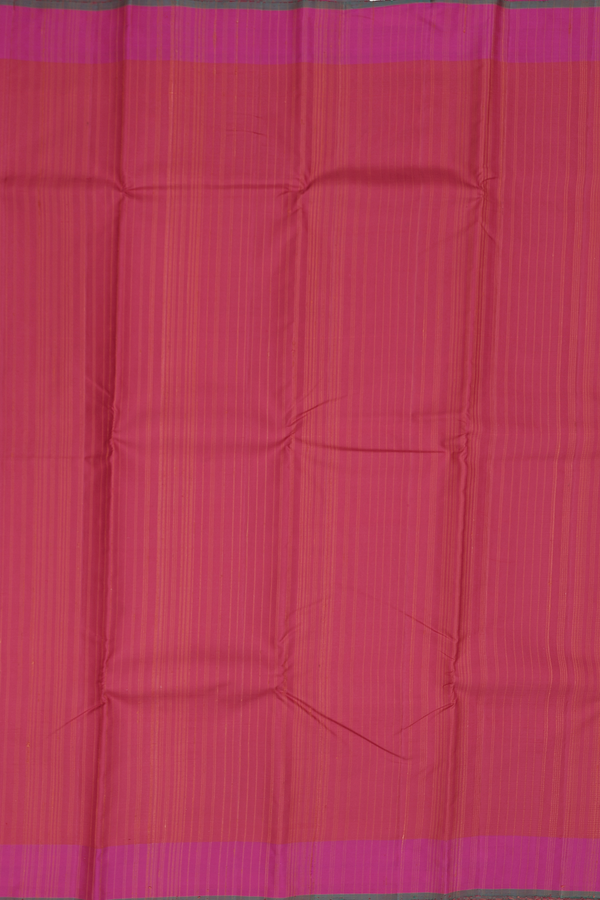 Kanchipuram Silk Saree In Crimson Red With Stripes Design