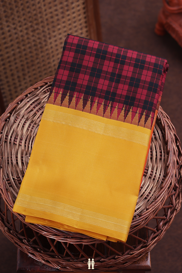Kanchipuram Silk Saree In Black And Red With Checks Design