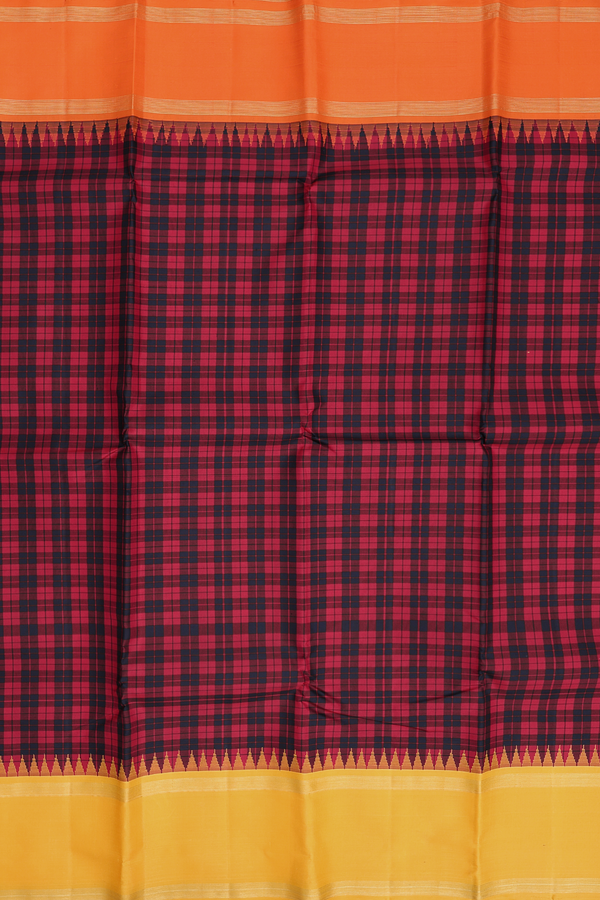 Kanchipuram Silk Saree In Black And Red With Checks Design