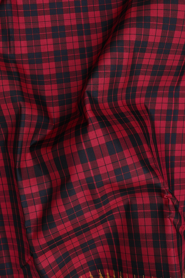 Kanchipuram Silk Saree In Black And Red With Checks Design