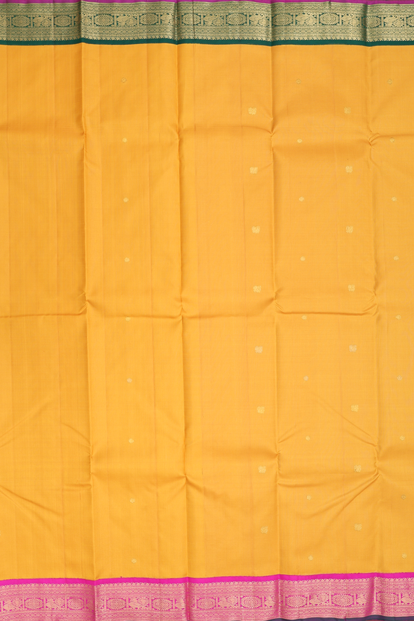 Kanchipuram Silk Saree In Yellow With Ganga Jamuna Border