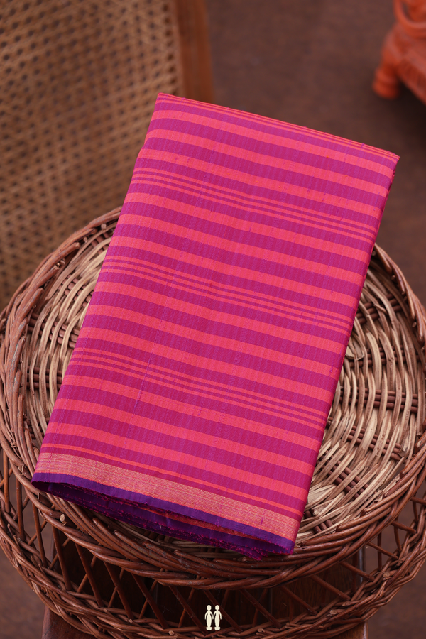Kanchipuram Silk Saree In Pink And Purple With Stripes Design