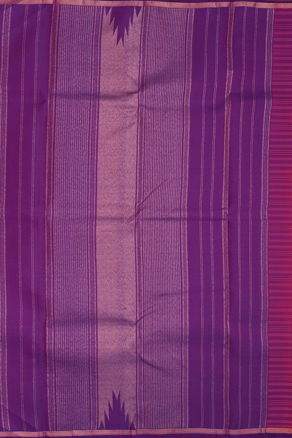 Kanchipuram Silk Saree In Pink And Purple With Stripes Design
