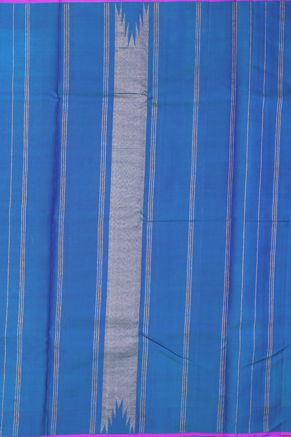 Kanchipuram Silk Saree In Cobalt Blue With Stripes Design