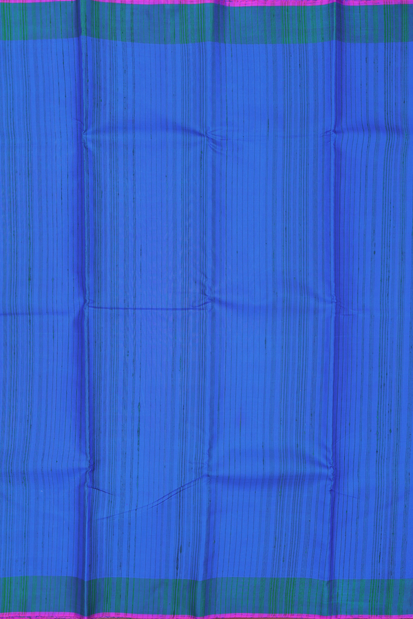 Kanchipuram Silk Saree In Cobalt Blue With Stripes Design