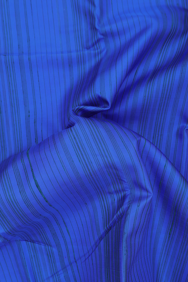Kanchipuram Silk Saree In Cobalt Blue With Stripes Design