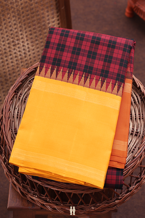 Kanchipuram Silk Saree In Black And Red With Checks Design