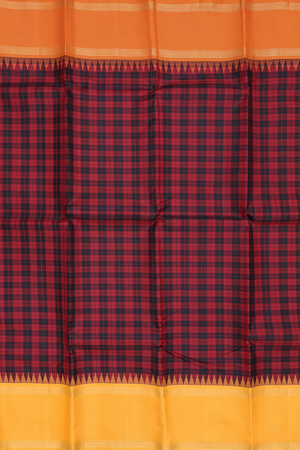 Kanchipuram Silk Saree In Black And Red With Checks Design