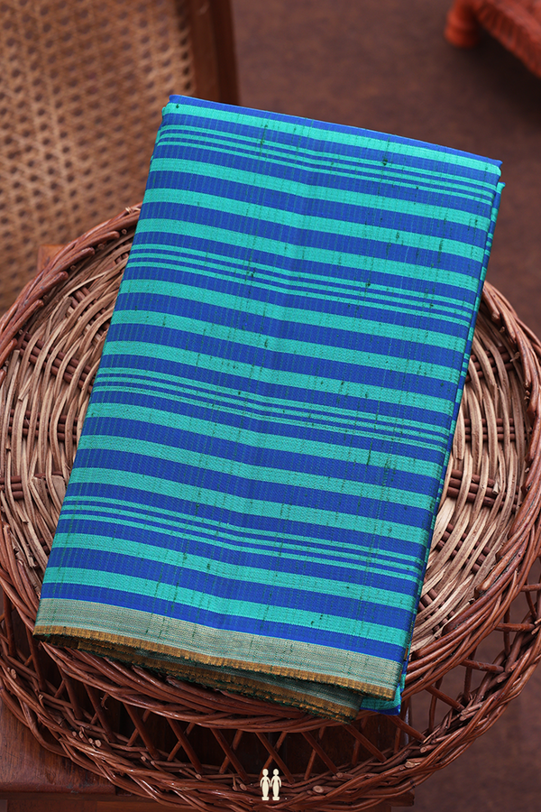 Kanchipuram Silk Saree In Shades Of Blue With Stripes Design