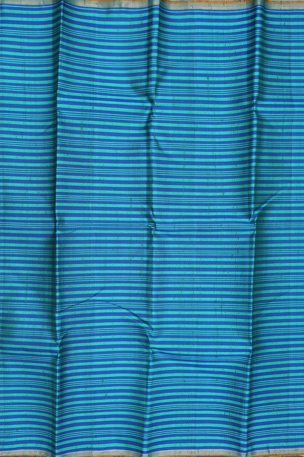 Kanchipuram Silk Saree In Shades Of Blue With Stripes Design