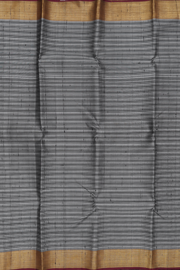 Kanchipuram Silk Saree In Grey With Stripes Design