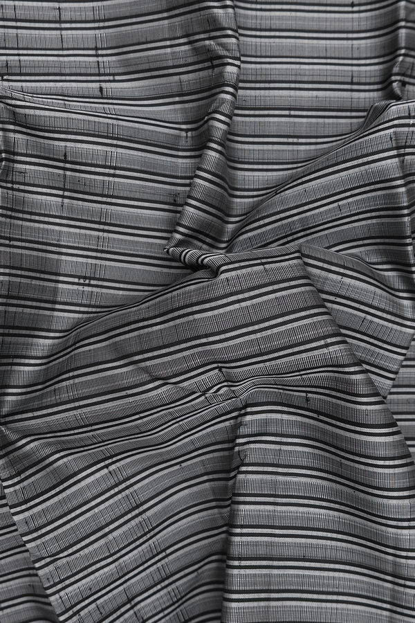 Kanchipuram Silk Saree In Grey With Stripes Design