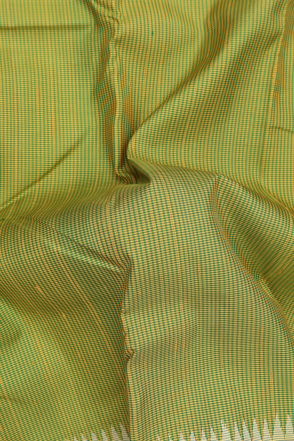 Kanchipuram Silk Saree In Green And Yellow With Checks Design