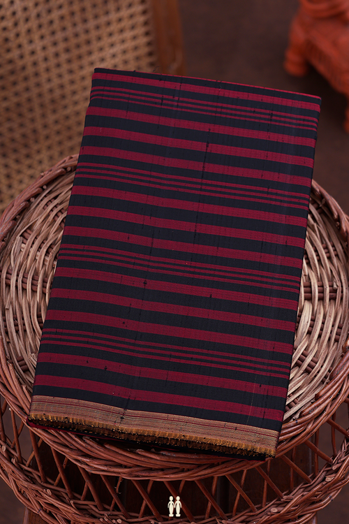 Kanchipuram Silk Saree In Black And Red With Stripes Design