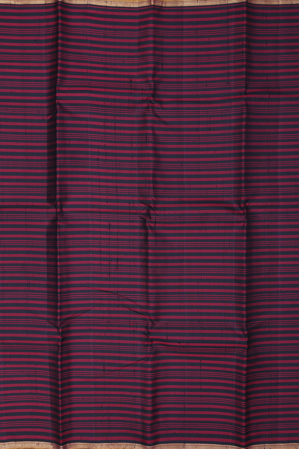 Kanchipuram Silk Saree In Black And Red With Stripes Design