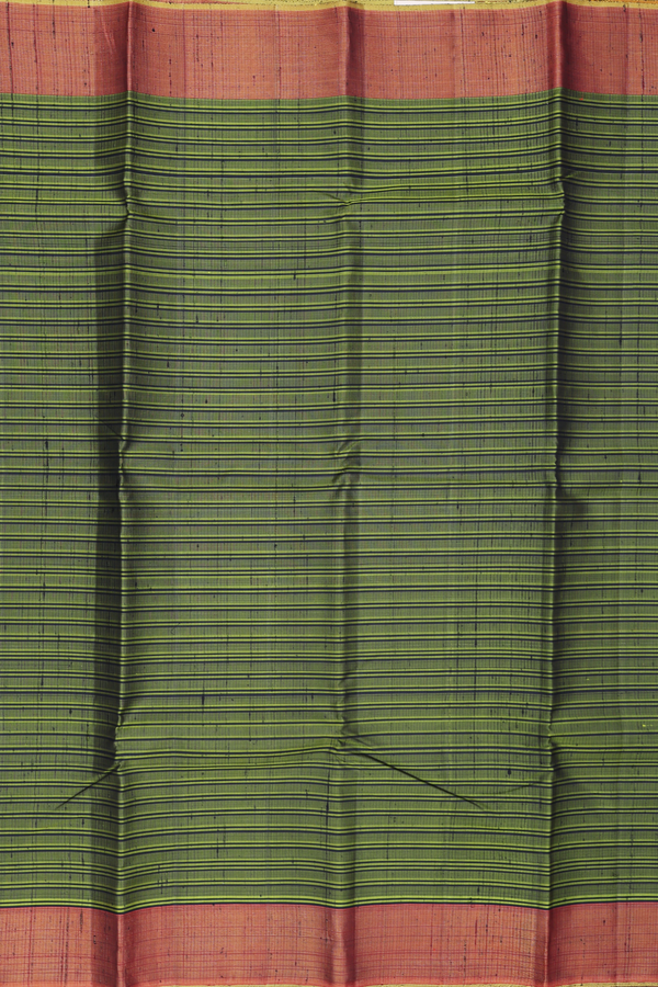 Kanchipuram Silk Saree In Green And Black With Stripes Design